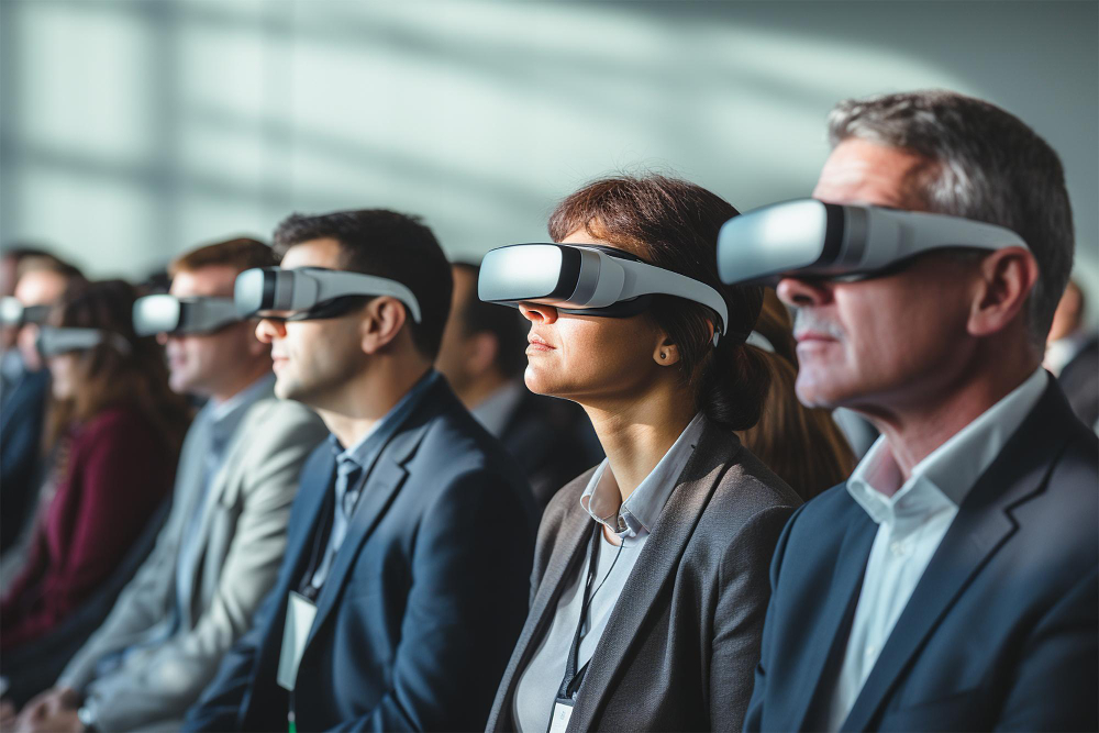 Business people in a meeting using the VR technology