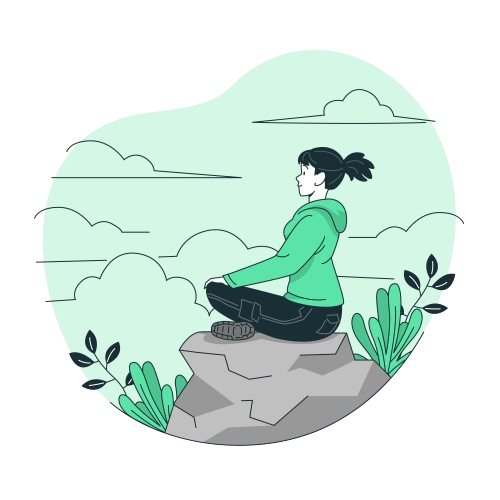 A vector image of a girl meditating on the mountain top