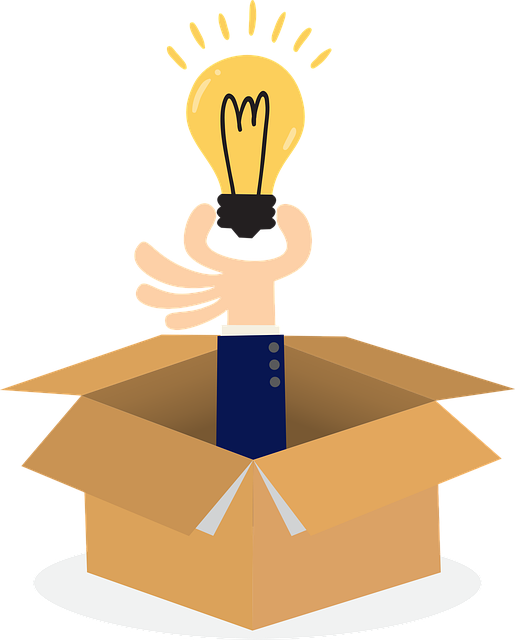 A hand coming out of the box with a bulb representing an idea