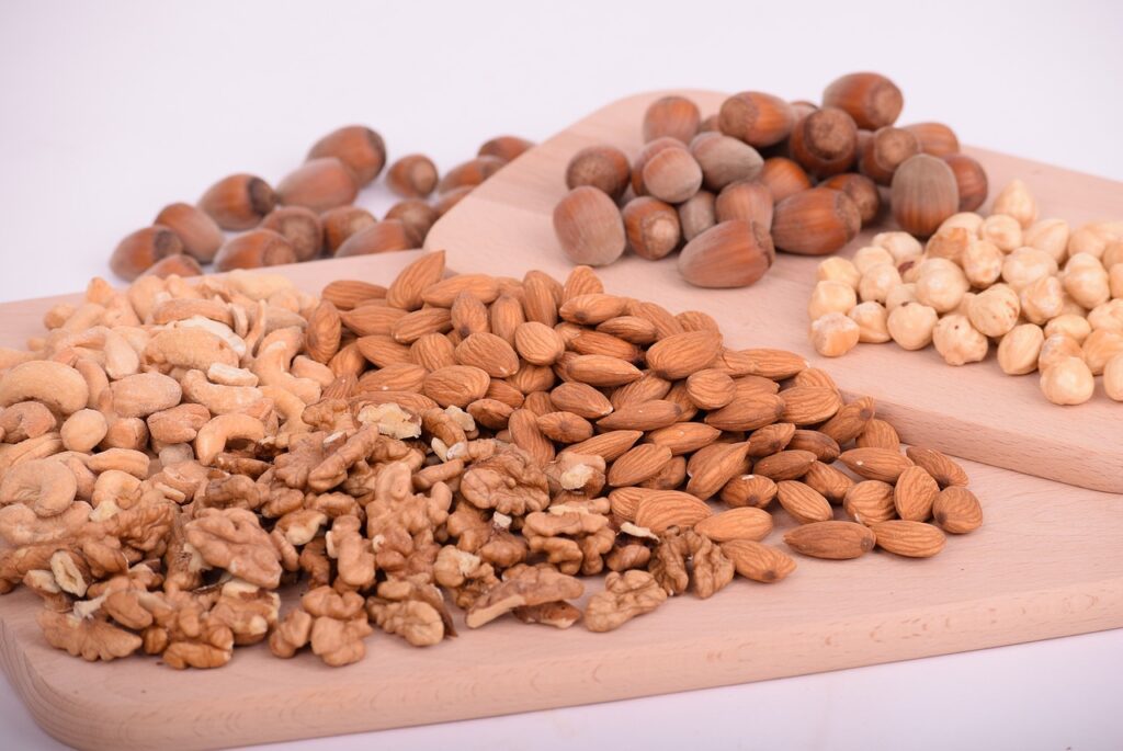 A set of dry fruits with walnuts, almonds, cashews 