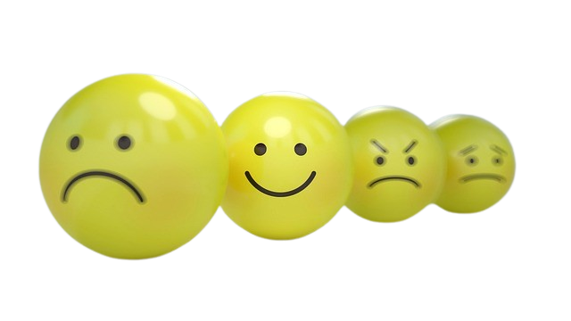 Four smiley balls showing different emotions